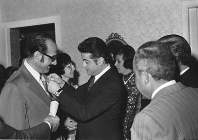 The Lebanese Minister of Health pinning the “Knight of the Cedars” medal on Dr. Armaly, 1973