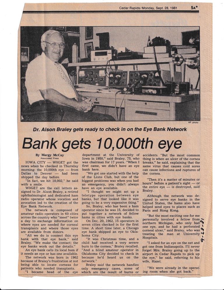 Braley, 10000th eye donated