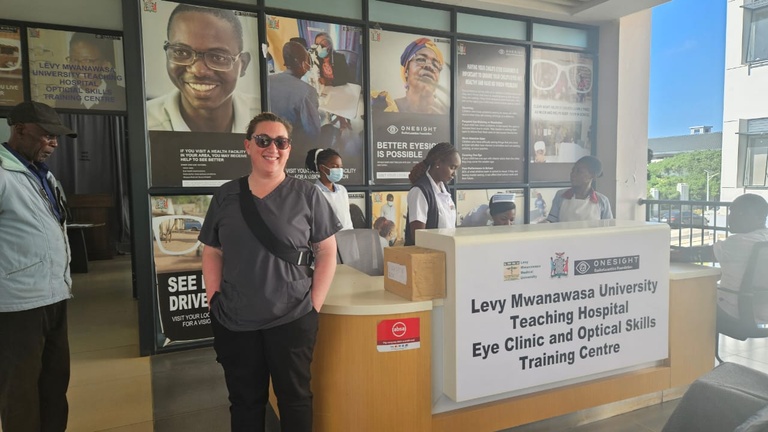 Brianne Roe, RN, MSN at the Levy Mwanawasa University Teaching Hospital Eye Clinic and Optical Skills Training Centre