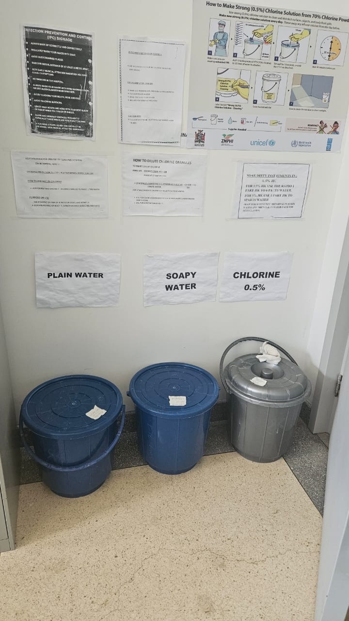 Buckets for cleaning instruments at University Teaching Hospital